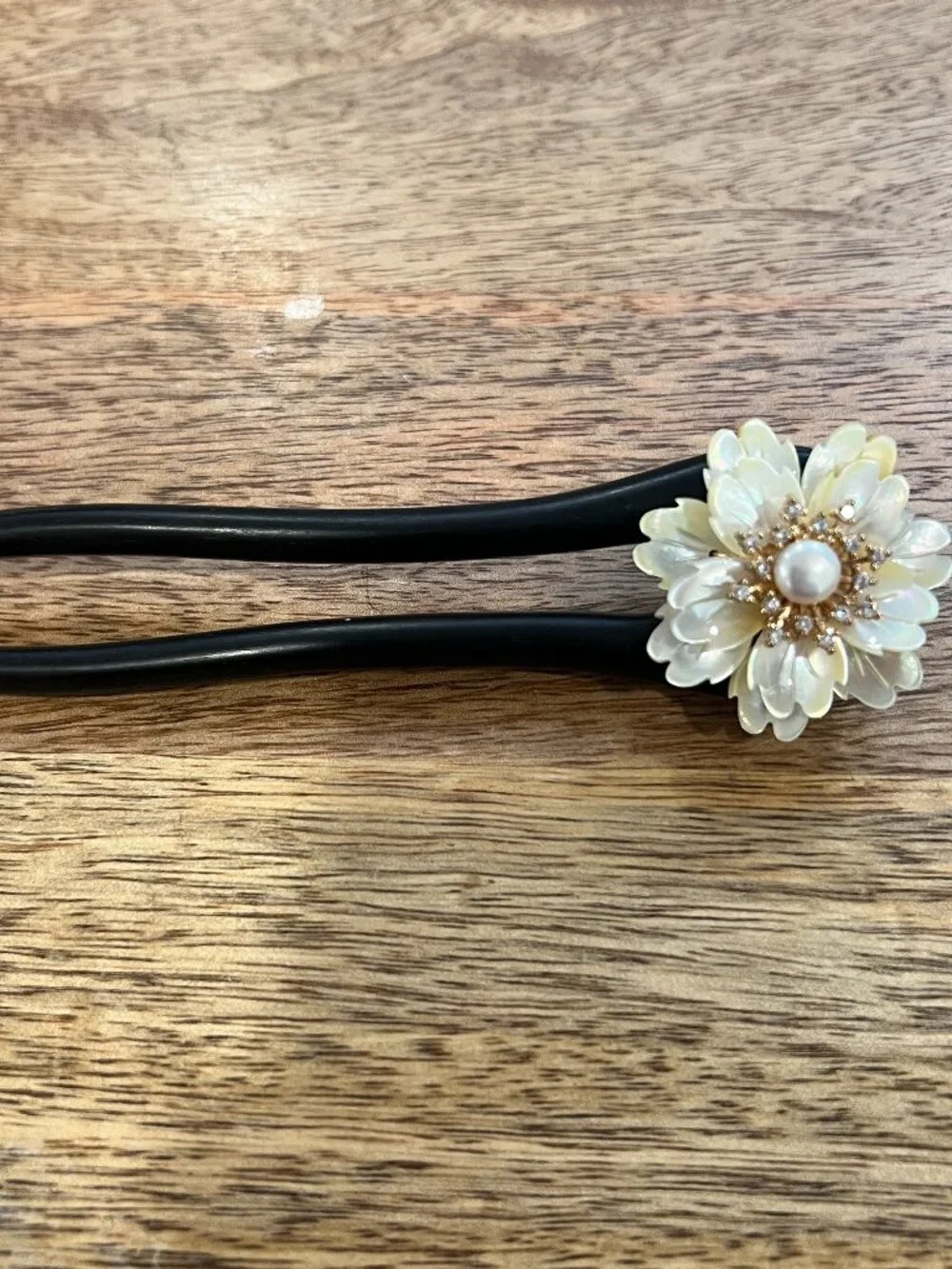 檀木贝母牡丹双钗发簪 Sandalwood and Mother-of-Pearl Tree Peony U Shape Hairpin
